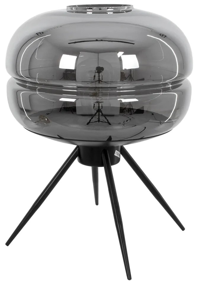 00738 GloboStar®  JAVAN 00738 Μοντέρνο Επιτραπέζιο Φωτιστικό Πορτατίφ Μονόφωτο 1 x E27 IP20 Ασημί Γυαλί με Μαύρο Μέταλλο - Μ30 x Π30 x Υ19cm