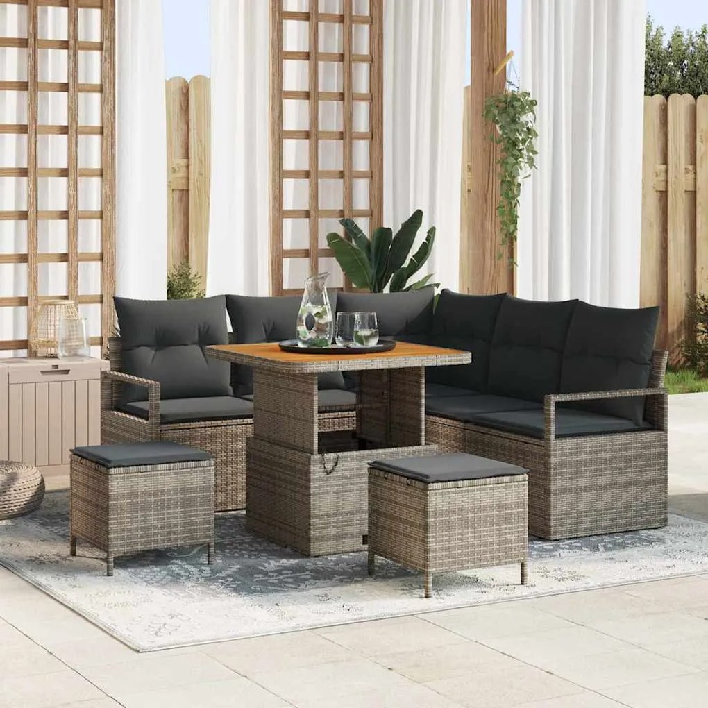 vidaXL Σετ Καναπέ Κήπου με μαξιλάρι 8 pcs Γκρι Πολυ ράταν