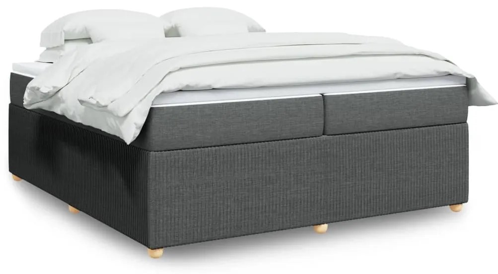 Κρεβάτι Boxspring με Στρώμα Σκούρο Γκρι 200x200 εκ. Υφασμάτινο