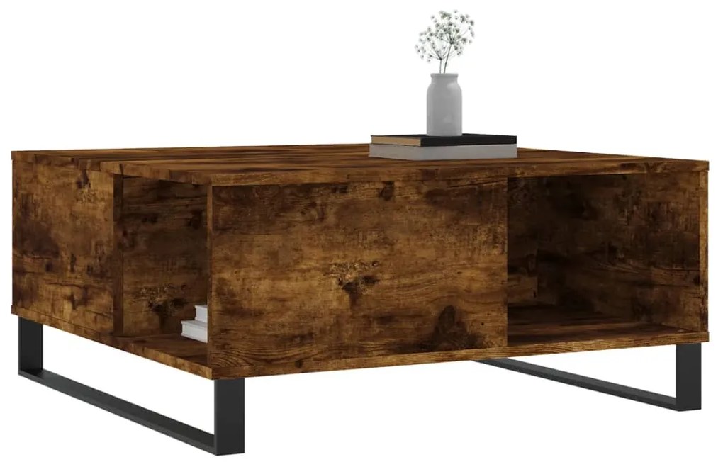 vidaXL Τραπεζάκι Σαλονιού Καπνιστή Δρυς 80x80x36,5εκ. Επεξεργασμ. Ξύλο