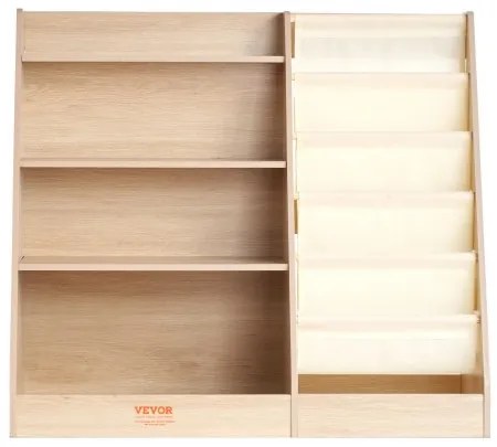 VEVOR 4-Tier Kids Wooden Bookshelf, Six-Layer Sling Bookcase, Baby Storage Book Rack, Book Toy Organizer Cabinet, for Kids Room, Playroom, Kindergarten, Nursery