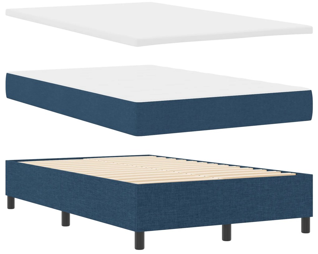 vidaXL Κρεβάτι Box Spring με Στρώμα & Πάγκο Μπλε 120x190 εκ. Ύφασμα