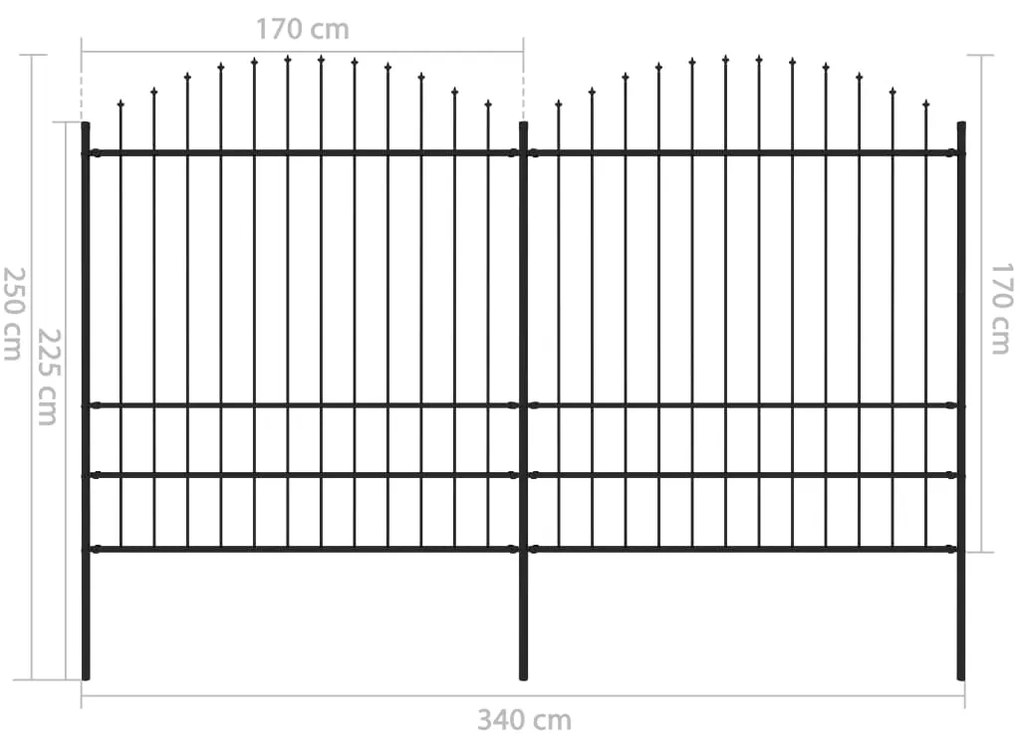 vidaXL Κάγκελα Περίφραξης με Λόγχες Μαύρα (1,75-2) x 3,4 μ. Ατσάλινα