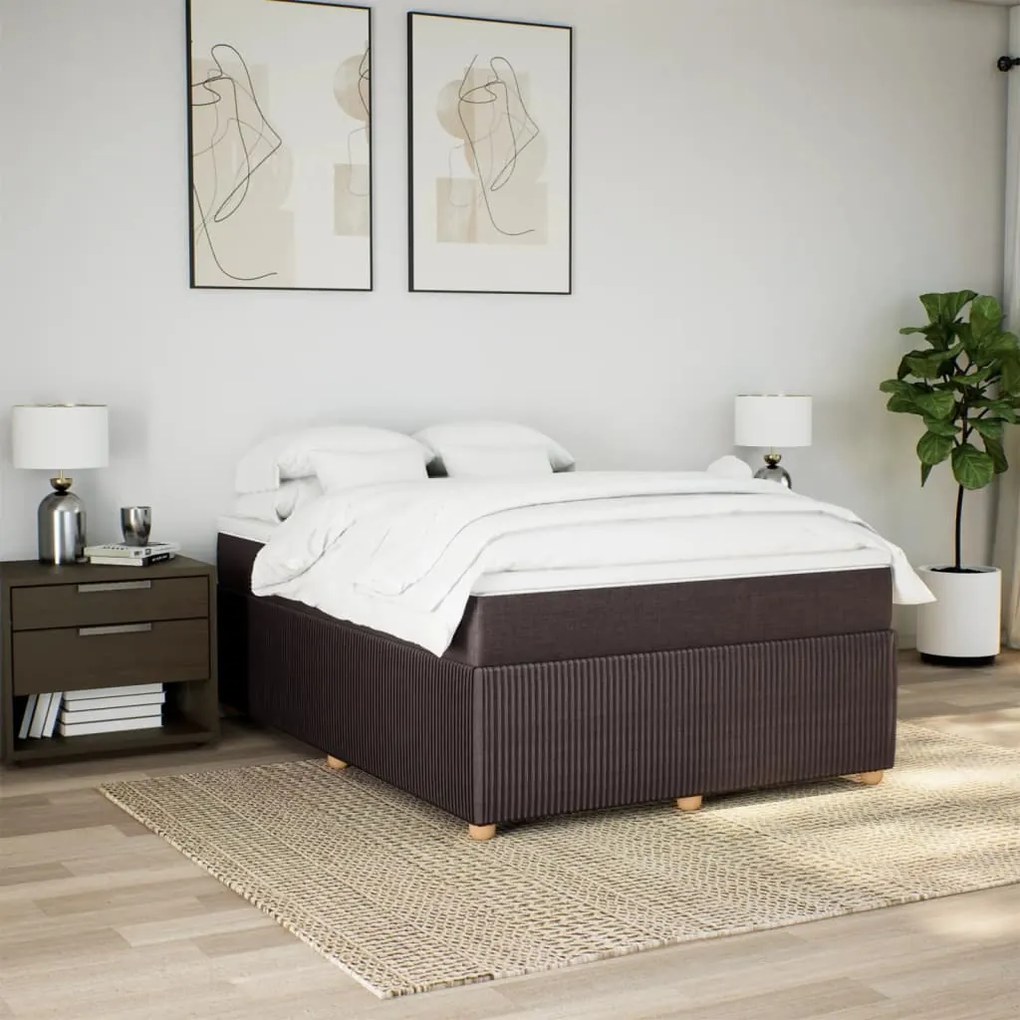 vidaXL Κρεβάτι Boxspring με Στρώμα Σκούρο Καφέ 140x190 εκ. Υφασμάτινο