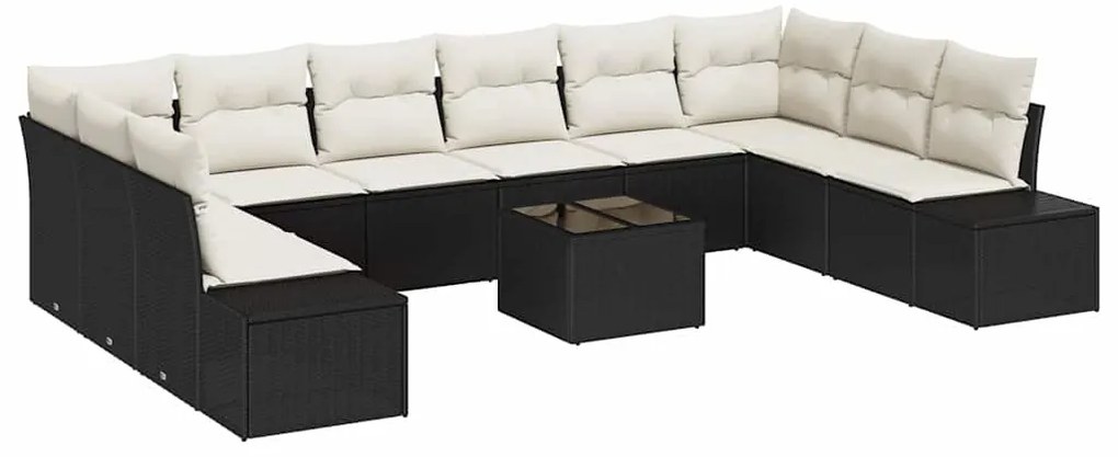 vidaXL Σετ Καναπέ Κήπου με μαξιλάρι 11 pcs Μαύρο Πολυ ράταν