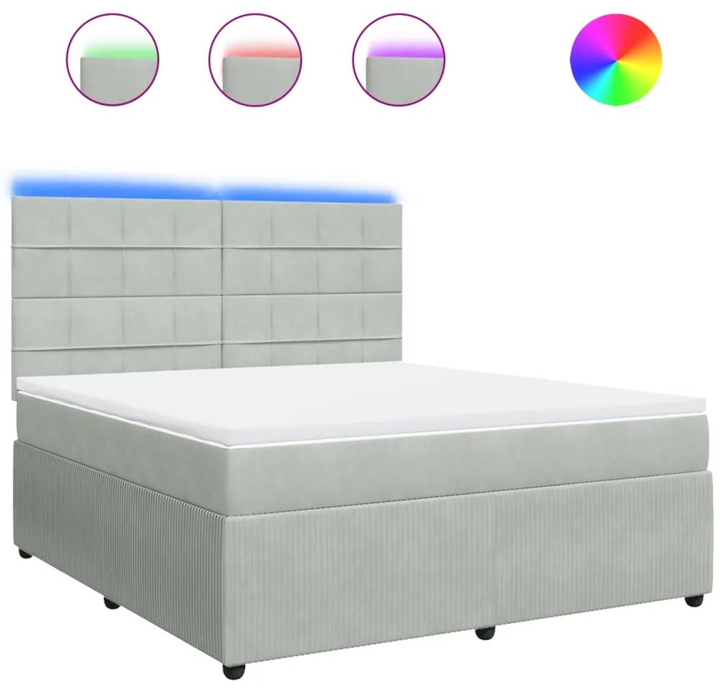 vidaXL Κρεβάτι Boxspring με Στρώμα Ανοιχτό Γκρι 180x200 εκ. Βελούδινο