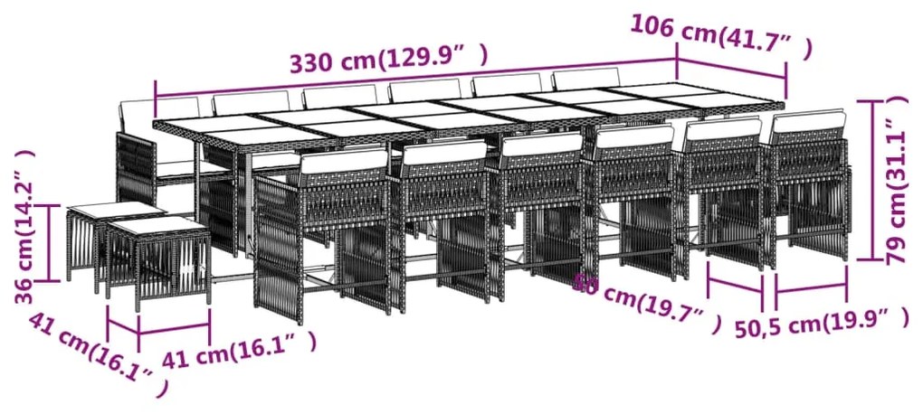 vidaXL Σετ Τραπεζαρίας Κήπου 17 τεμ Μαύρο από Συνθ. Ρατάν με Μαξιλάρια