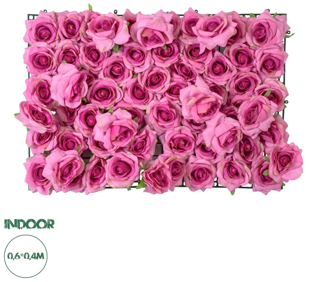 20357 GloboStar®  Artificial Garden ROSES STORY 20357 Τεχνητό Διακοσμητικό Πάνελ Λουλουδιών - Κάθετος Κήπος σύνθεση Βυσσινί Τριαντάφυλλα Μ40 x Π60 x Υ15cm