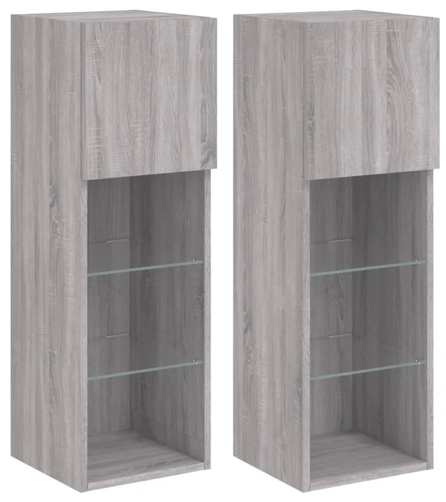 vidaXL Έπιπλα Τηλεόρασης με LED 2 τεμ. Γκρι Sonoma 30,5x30x90 εκ.