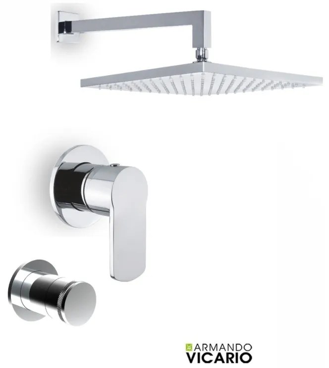 Armando Vicario GLAM Μίκτης εντοιχισμού &amp; περιστροφικός εκτροπέας 3 εξόδων &amp; Κεφαλή Ντους 30εκ με μπράτσο τοίχου Chrome