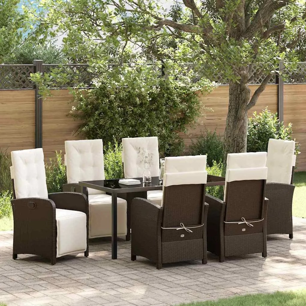 vidaXL Σέτ φαγητού για κήπο 7 pcs Καφέ συνθετικό ρατάν