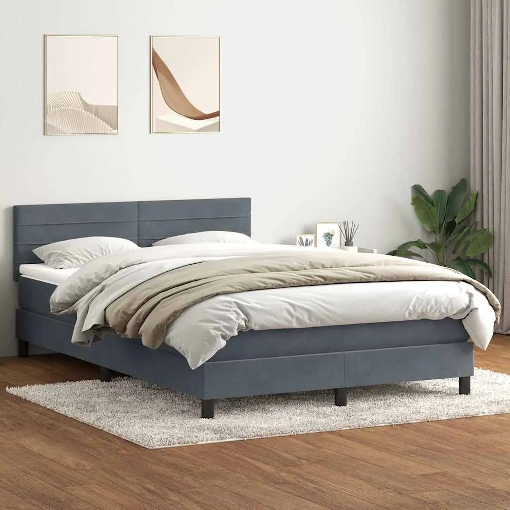 vidaXL Κρεβάτι Boxspring με Στρώμα Σκούρο Γκρι 160x210 εκ. Βελούδινο