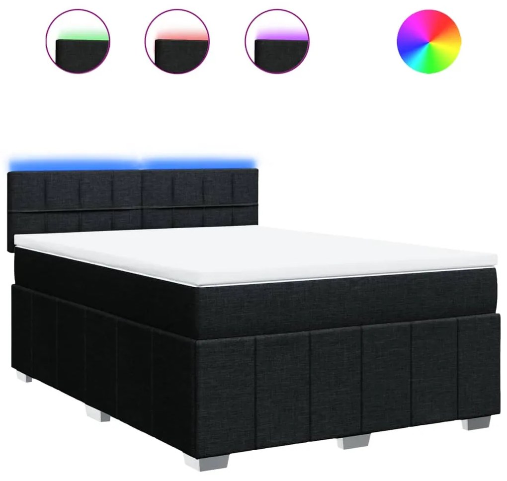 vidaXL Κρεβάτι Boxspring με Στρώμα Μαύρο 140x200 εκ. Υφασμάτινο