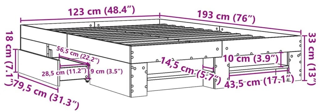 Πλαίσιο Κρεβατιού Χωρ. Στρώμα Sonoma Δρυς 120x190 εκ. Επ. Ξύλο - Καφέ