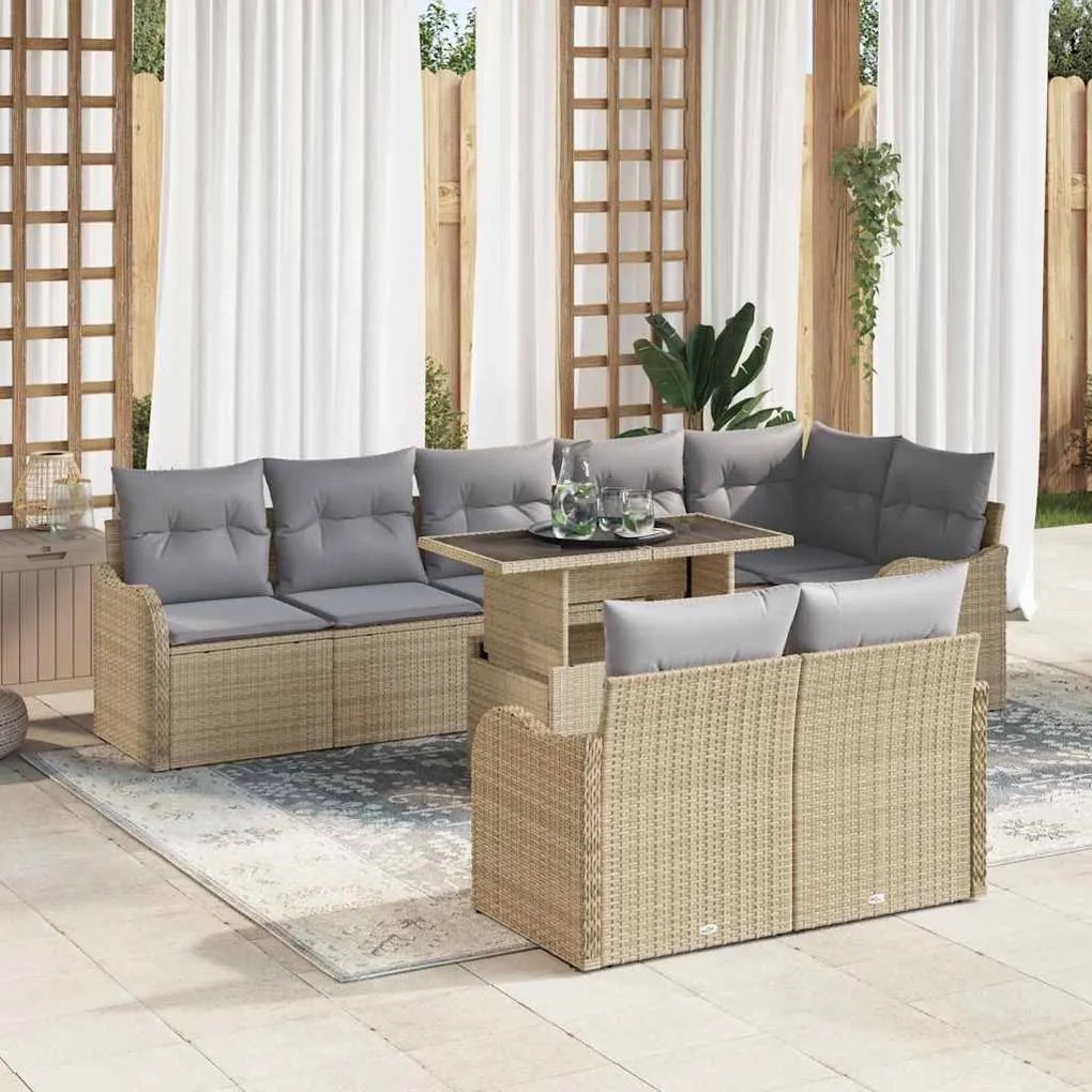 vidaXL Σετ Κήπου 9 Τεμαχίων με Μαξιλάρια Beige από Poly Rattan