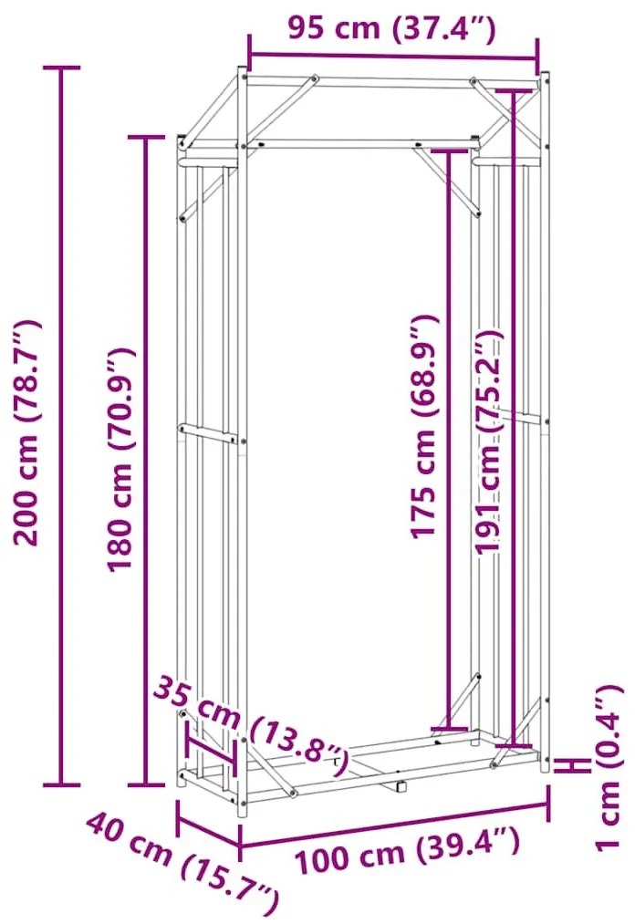 Ράφι για καυσόξυλα με κάλυμμα βροχής 100x40x200 εκ. - Μαύρο