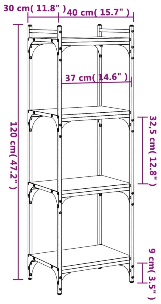 Βιβλιοθήκη 4 Επιπέδων Μαύρη 40 x 30 x 120 εκ. από Επεξεργ. Ξύλο - Μαύρο