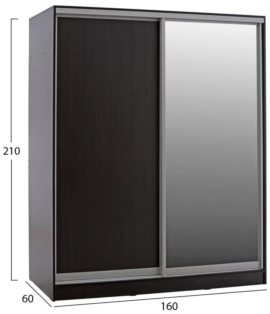 Ντουλάπα Συρόμενη ADLER Δίφυλλη με Καθρέπτη Wenge 160x60x210Υεκ. 160x60x210 εκ.