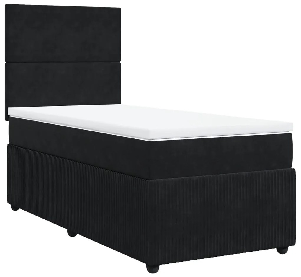 vidaXL Κρεβάτι Boxspring με Στρώμα Μαύρο 90x200 εκ. Βελούδινο