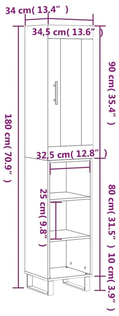 Ντουλάπι Γυαλ. Λευκό 34,5 x 34 x 180 εκ. από Επεξεργασμένο Ξύλο - Λευκό