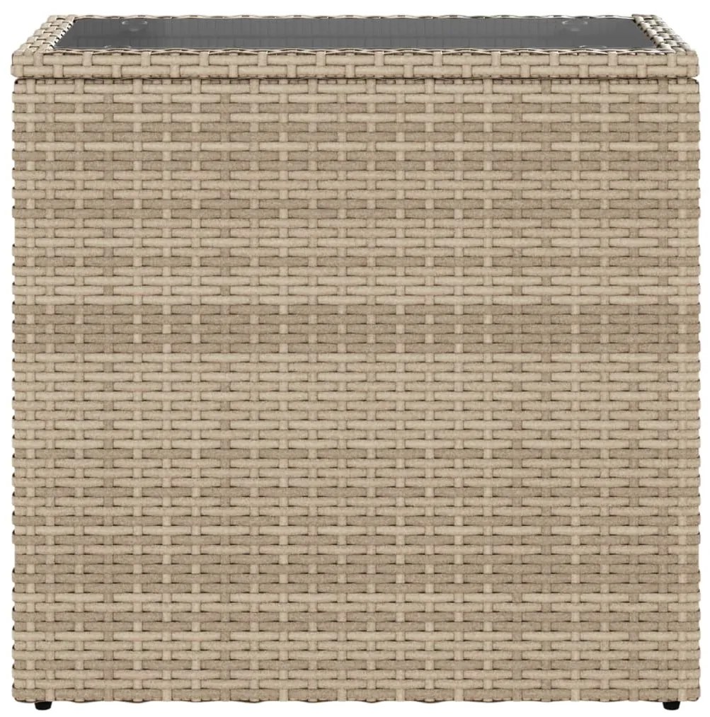 vidaXL Τραπέζι Κήπου με Γυάλινη Επιφ. Μπεζ 58x27,5x55 εκ. Συνθ. Ρατάν