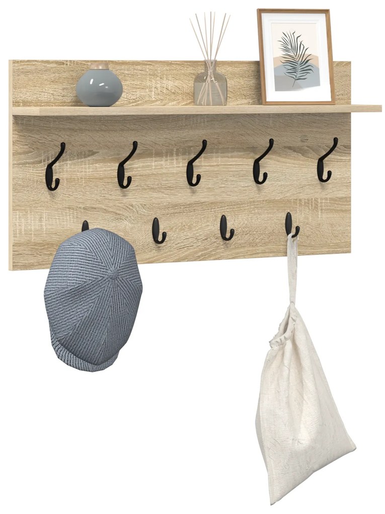 vidaXL Τοίχου Κρεμάστρα Sonoma Δρυς 80 x 40 x 12 cm Επεξεργασμένο ξύλο
