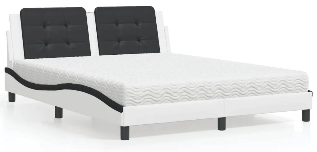 vidaXL Κρεβάτι με Στρώμα Μαύρο/Λευκό 160x200 εκ. από Συνθετικό Δέρμα