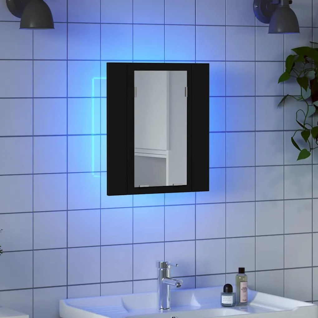 vidaXL Καθρέφτης Μπάνιου με Ντουλάπι LED Μαύρος 40x12x45 εκ. Ακρυλικός