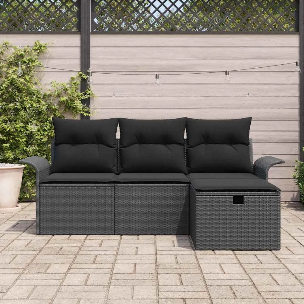 vidaXL Σετ Καναπέ Κήπου 4 pcs Μαύρο 196 x 117 x 85 εκ. Πολυ ράταν