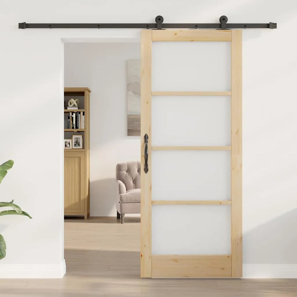 vidaXL Συρόμενη Πόρτα Χειροκίνητος Καφέ 83 x 202 εκ. Ξύλο και μέταλλο