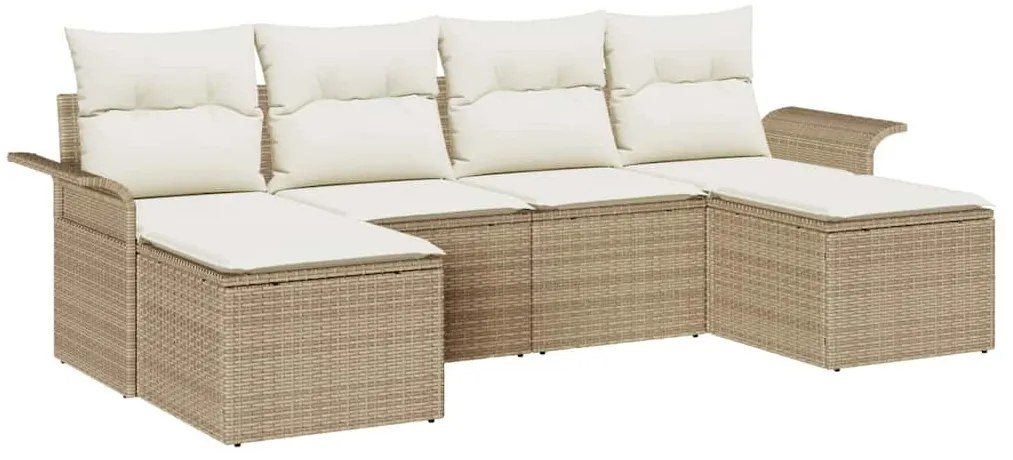 vidaXL Σετ Καναπέ Κήπου με μαξιλάρι 6 pcs Μπεζ Πολυ ράταν