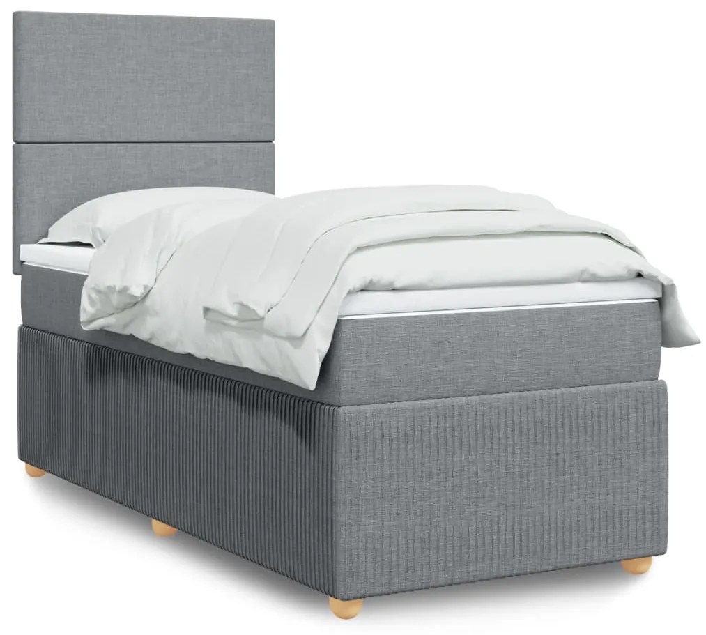 vidaXL Κρεβάτι Boxspring με Στρώμα Ανοιχτό Γκρι 100x200 εκ. Υφασμάτινο