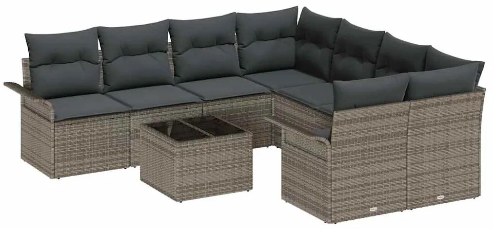 vidaXL Σετ Καναπέ Κήπου 9 pcs Γκρι Πολυ ράταν