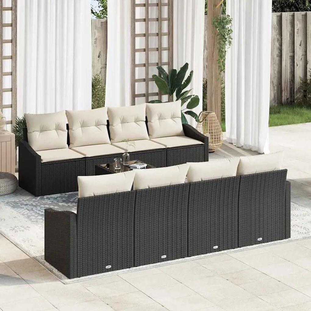 vidaXL Σετ Καναπέ Κήπου με μαξιλάρι 7 pcs Μαύρο, Κρέμα 55 x 55 x 37 εκ