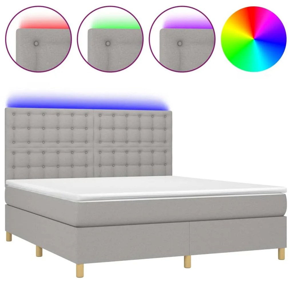 Κρεβάτι Boxspring με Στρώμα &amp; LED Αν.Γκρι 160x200εκ. Υφασμάτινο - Γκρι