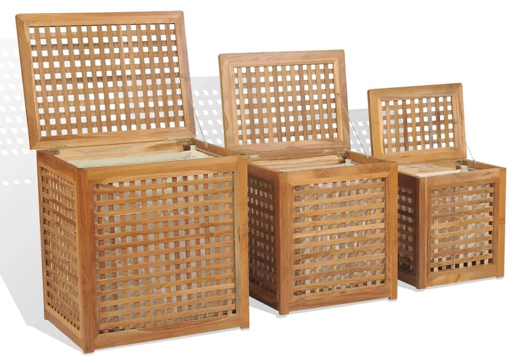 vidaXL Καλάθια Απλύτων Σετ 3 Τεμαχίων από Ξύλο Teak