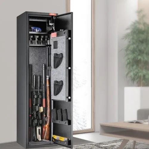 VEVOR 7-8 Rifles Gun Safe, Rifle Safe with Digital Keypad &amp; Lock, Gun Storage Cabinet for Shotguns with Built-in Storage Locker, Removable Storage Shelf for Home Long Gun and Pistols