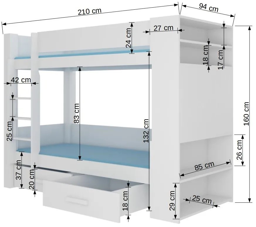 Κουκέτα Sveg-200 x 90-Leuko - Drus