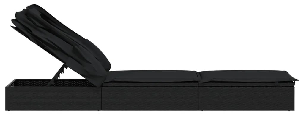 vidaXL Ξαπλώστρα Πτυσσόμενη Οροφή Μαύρη 213 x 63 x 97 εκ. Συνθ. Ρατάν