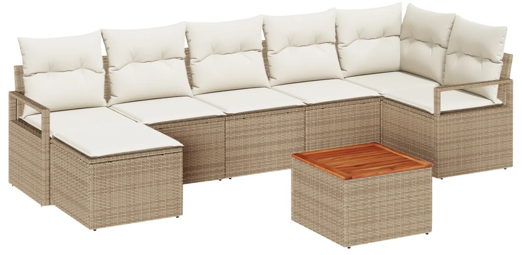 vidaXL Σετ Καναπέ Κήπου 8 pcs Beige, λευκό Μεγάλο Πολυ Ρατάν και Ξύλο