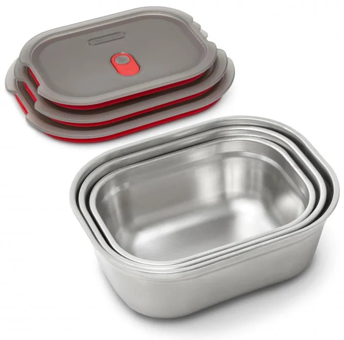 Σετ 3 τεμαχίων Black+Blum Meal Prep FBSS-BX-PACK1, 0,6/0,9/1,2 l, ορθογώνιο, κατάλληλο για φούρνο, χωρίς BPA, ανοξείδωτο ατσάλι, γκρι