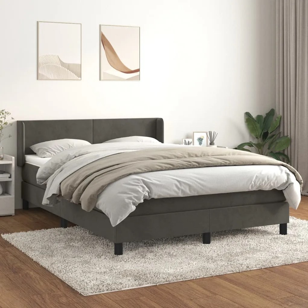 vidaXL Κρεβάτι Boxspring με Στρώμα Σκούρο Γκρι 140x200 εκ. Βελούδινο