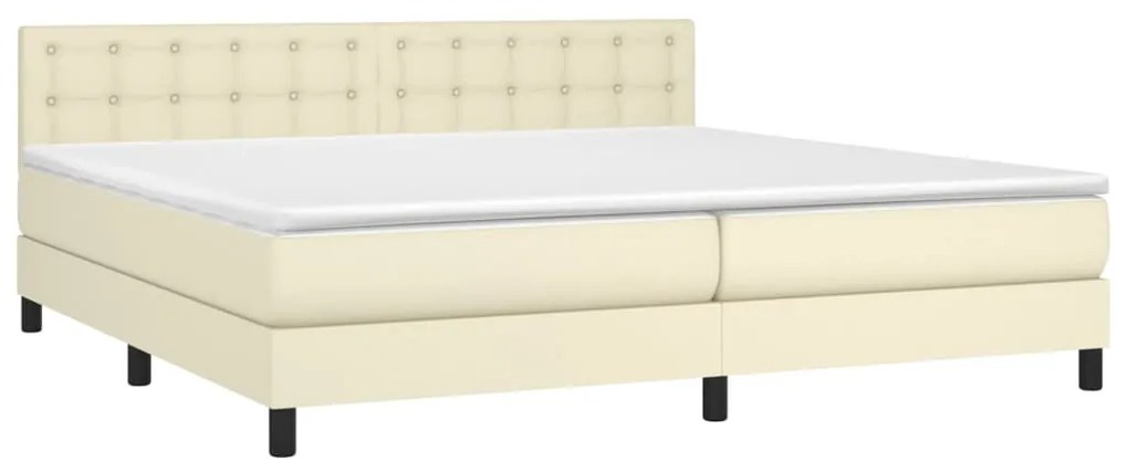vidaXL Κρεβάτι Boxspring με Στρώμα Κρεμ 200x200 εκ. Συνθετικό Δέρμα