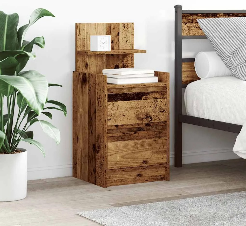 vidaXL Κομοδίνο με 2 συρτάρια Όψη Παλαιού Ξύλου 38x34x80 εκ.