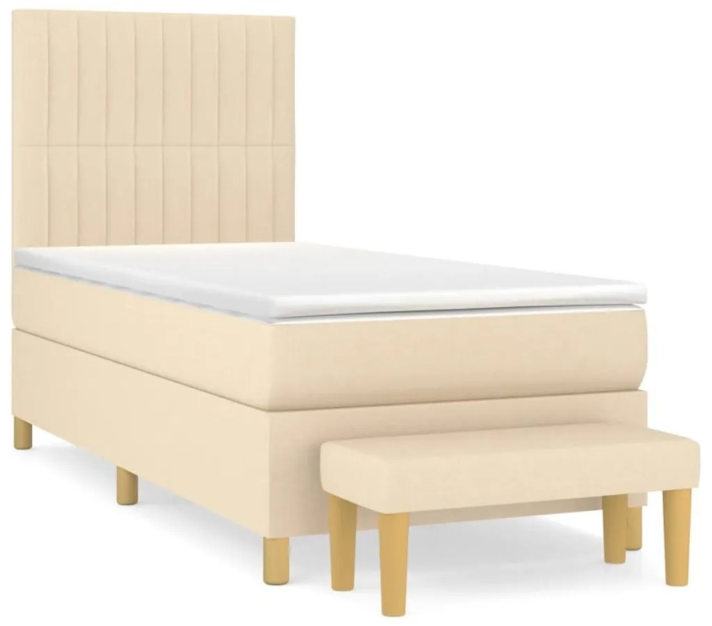 Κρεβάτι Boxspring με Στρώμα Κρεμ 90x190 εκ.Υφασμάτινο - Κρεμ