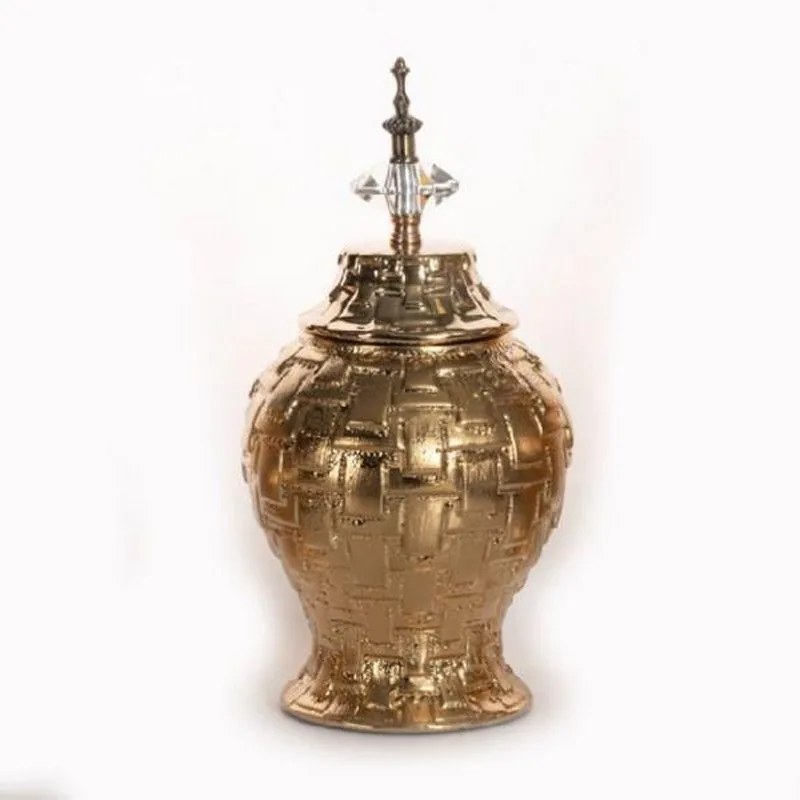 Βάζο Κεραμικό Με Καπάκι 752-20041 15x15x29cm Gold Estheti Home Ceramic