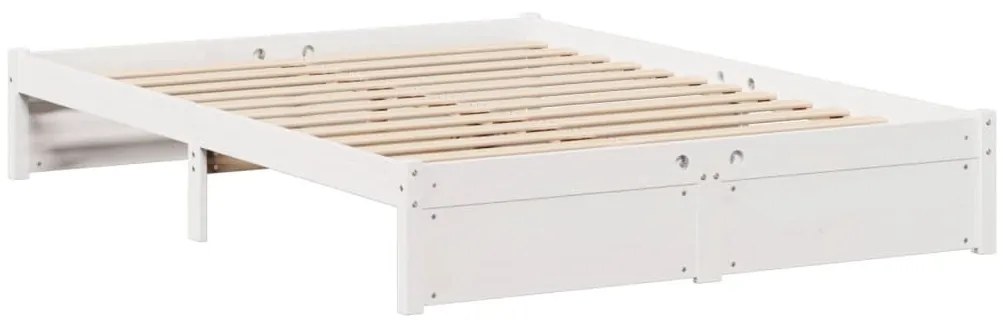 Κρεβάτι Βιβλιοθήκη Χωρίς Στρώμα Λευκό 135x190 εκ Μασίφ Πεύκο - Λευκό