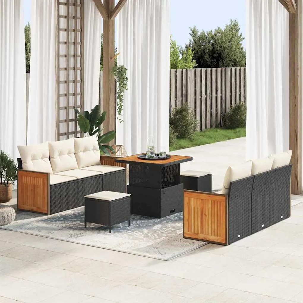 vidaXL Σετ Καναπέ Κήπου 9 pcs Μαύρο και κρεμ 80 x 80 x 71 cm