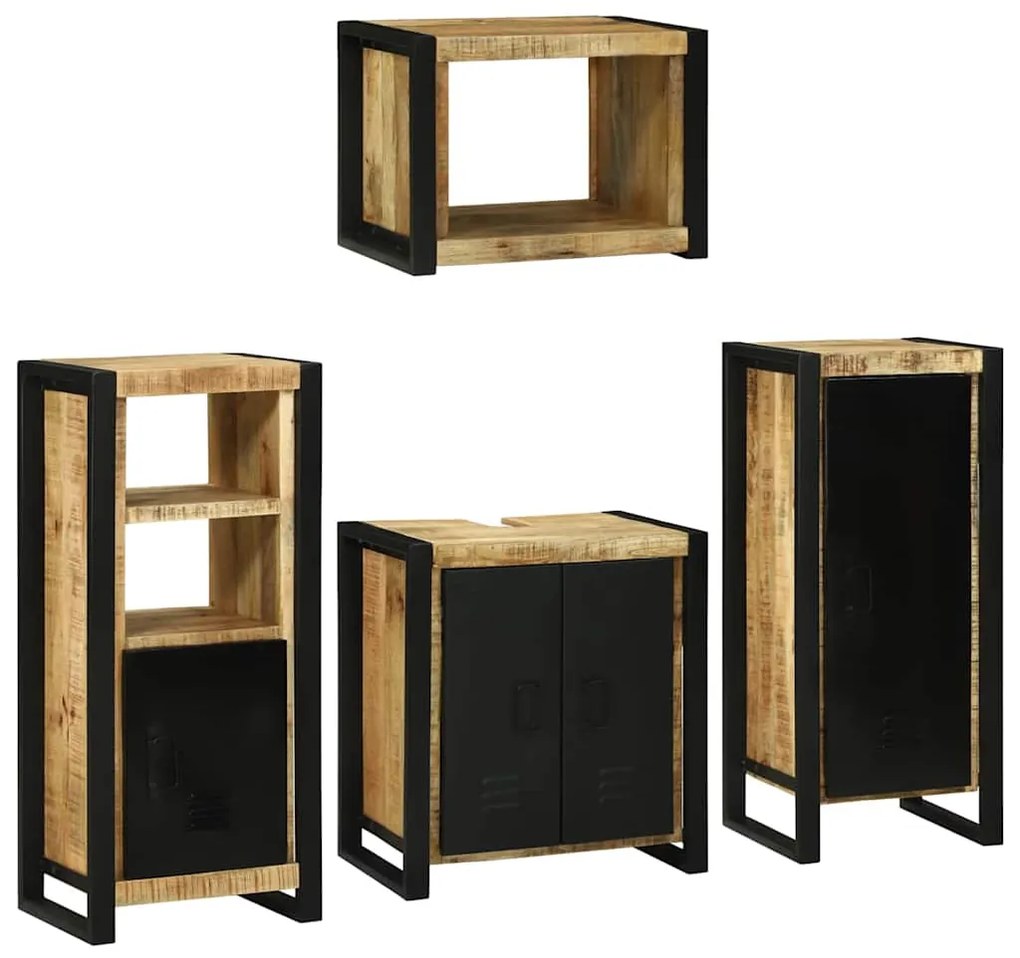 vidaXL Σετ Επίπλων Μπάνιου Επιτοίχιο 4 pcs Καφέ Στερεό ξύλο μάνγκο