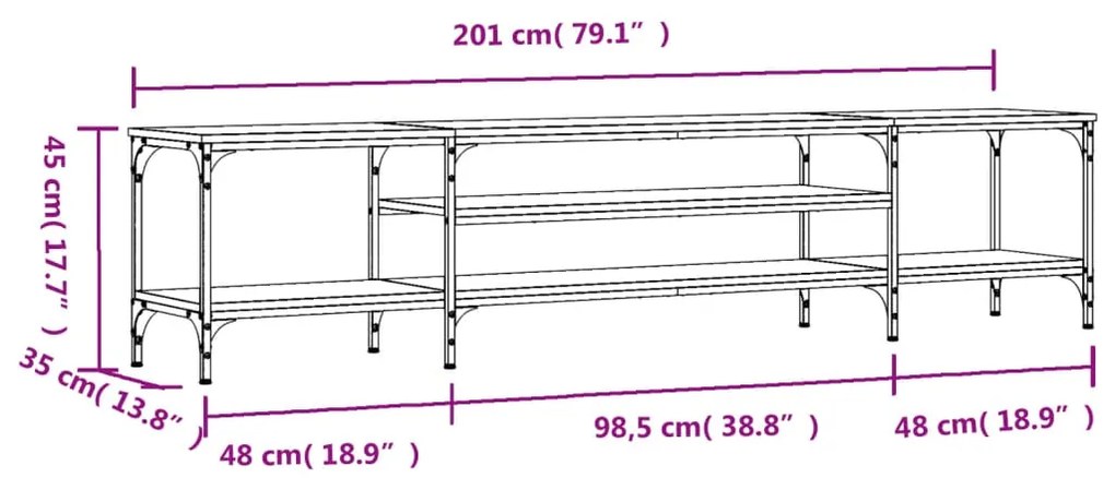 Έπιπλο Τηλεόρασης Sonoma Γκρι 201x35x45 εκ. Επεξ. Ξύλο/Σίδερο